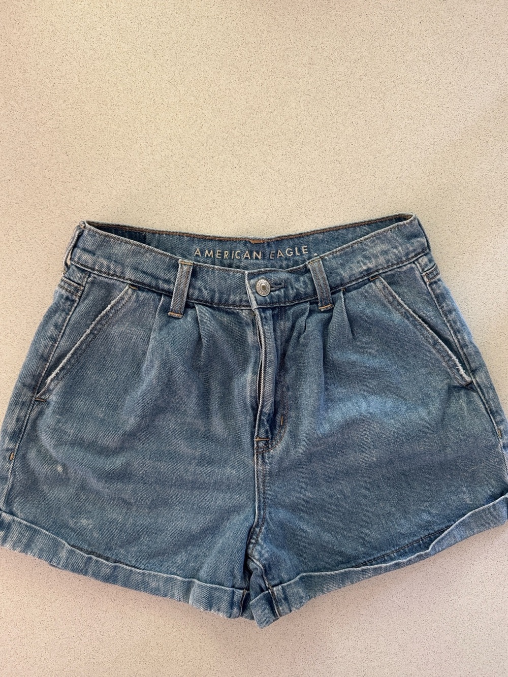 American Eagle Outfitters High-Waist Washed Blue Denim Shorts